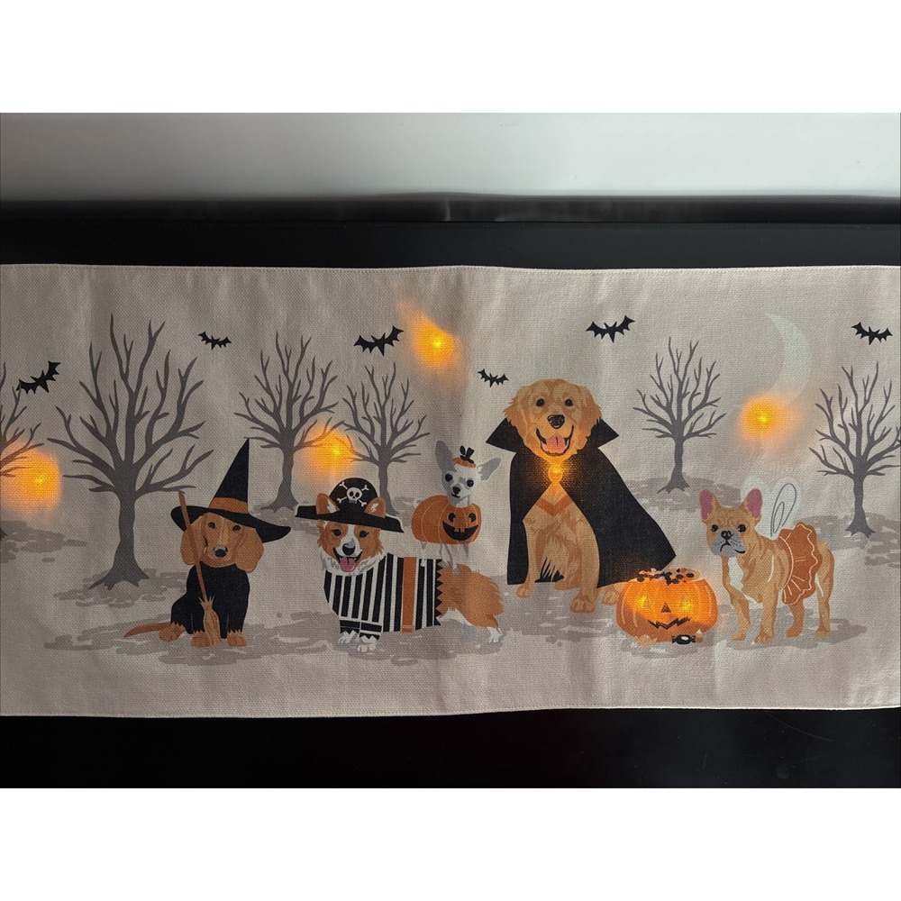 Novogratz Halloween Corgi Golden Retriever & More Dogs Table Runner Lights Up